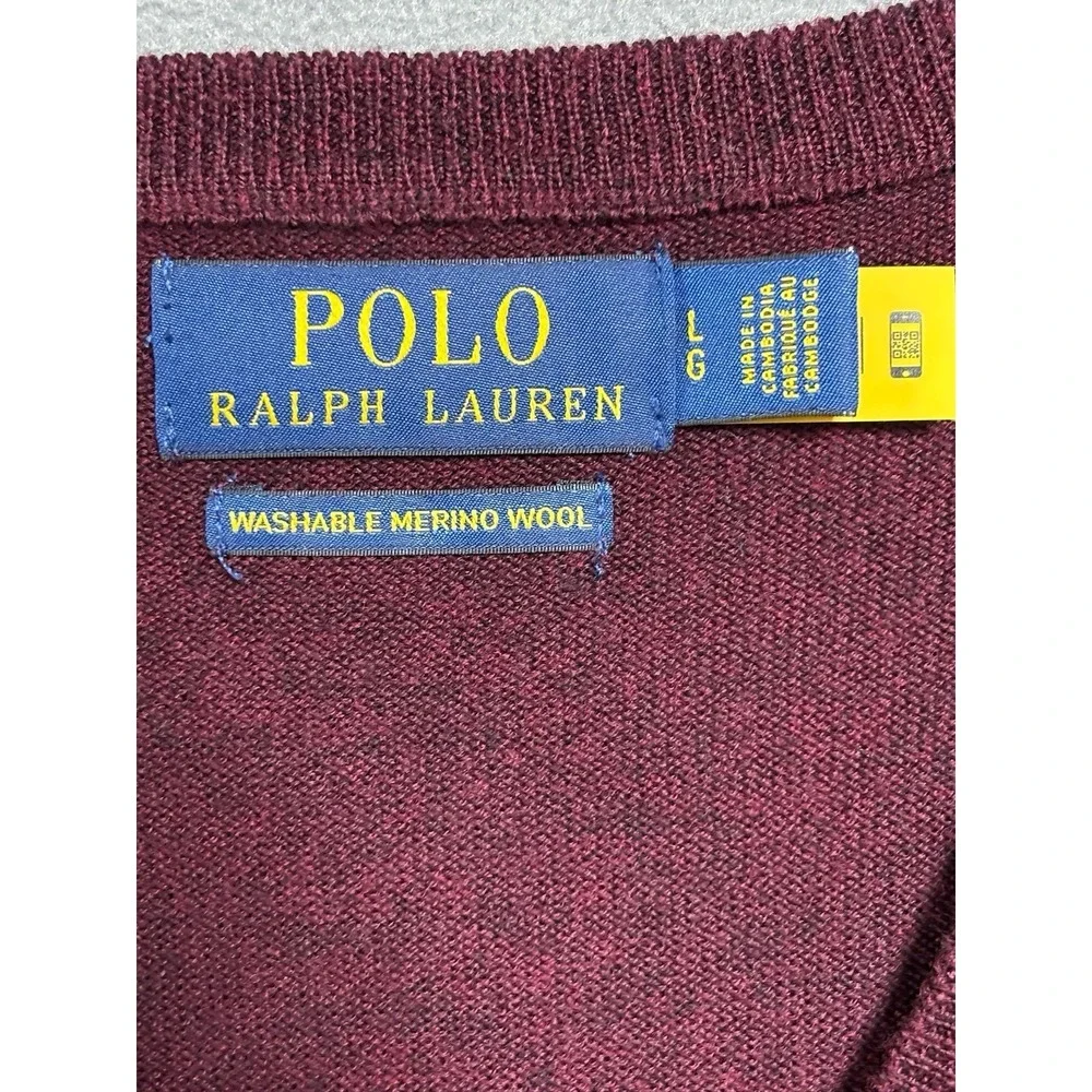 Polo Ralph Lauren Sweater Mens L Washable Merino 100% Wool V Neck Pony Preppy
